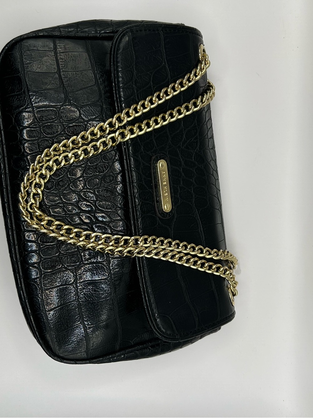 Anne Klein Black Croc-Embossed Shoulder Bag with Gold Chain - Picture 9 of 9